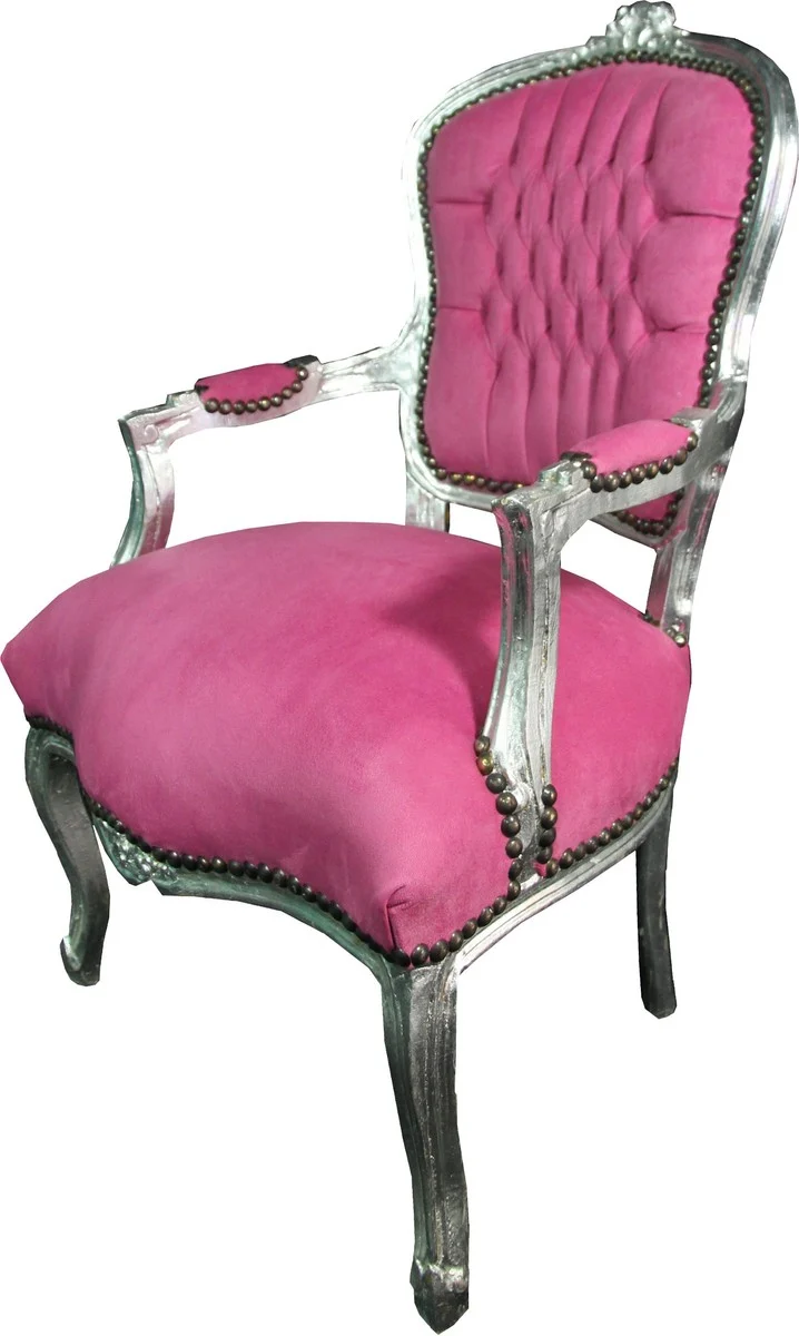 Casa Padrino Barock Salon Stuhl Rosa / Silber - Barock Antik Stil Möbel