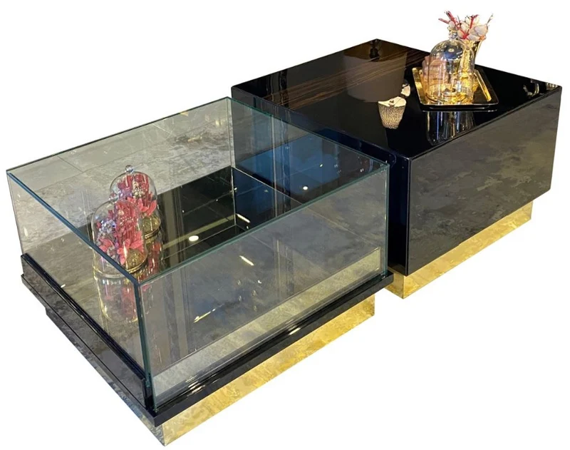 Casa Padrino Luxus Art Deco Couchtisch Dunkelbraun / Schwarz / Gold 135 x 80 x H. 40 cm - Edler Wohnzimmertisch - Art Deco Möbel