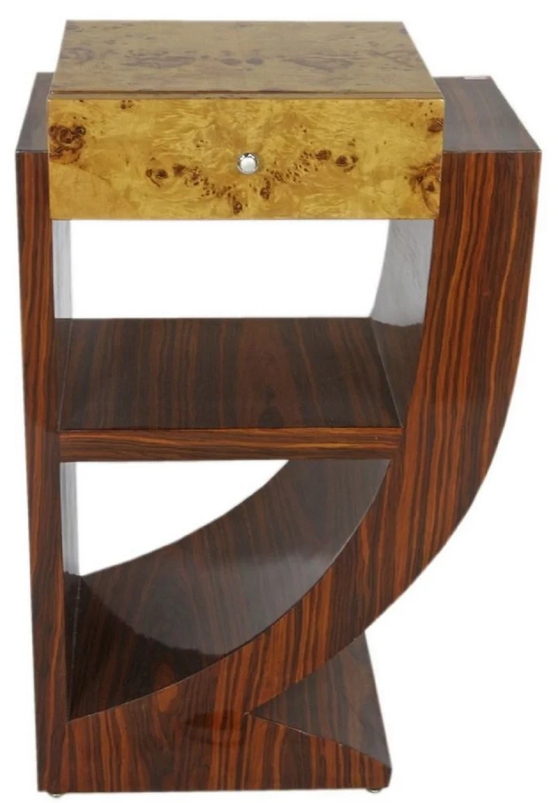 Casa Padrino Art Deco Beistelltisch Set Braun / Hellbraun 50 x 40 x H. 75 cm - Mahagoni & Wurzelholz Beistelltische mit Schublade - Nachttische - Luxus Qualität