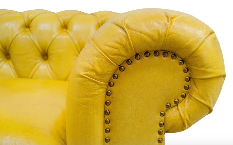 Casa Padrino Luxus Chesterfield 2er Sofa Gelb 242 x 100 x H. 71 cm - Luxus Leder Möbel