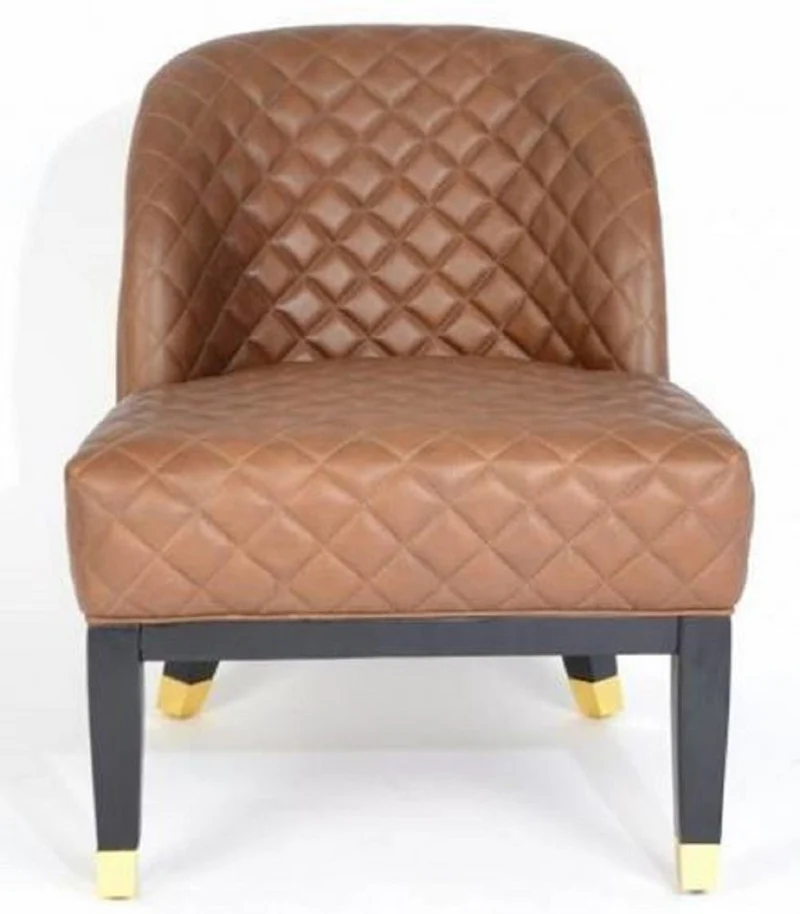 Casa Padrino Luxus Leder Sessel Braun / Schwarz / Gold 62 x 73 x H. 79 cm - Wohnzimmermöbel - Echtleder Möbel