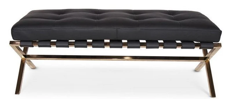Casa Padrino Luxus Sitzbank Schwarz / Rosegold 120 x 45 x H. 40 cm - Edelstahl Bank mit Italienischem Leder - Gepäckablage - Hotel Möbel & Accessoires