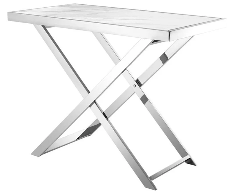 Casa Padrino Edelstahl Konsole mit weißer Marmorplatte 110 x 60 x H. 87 cm - Luxus Wohnzimmermöbel