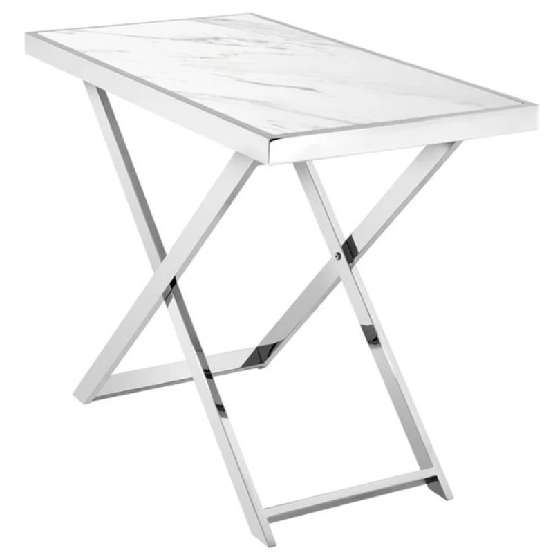 Casa Padrino Edelstahl Konsole mit weißer Marmorplatte 110 x 60 x H. 87 cm - Luxus Wohnzimmermöbel