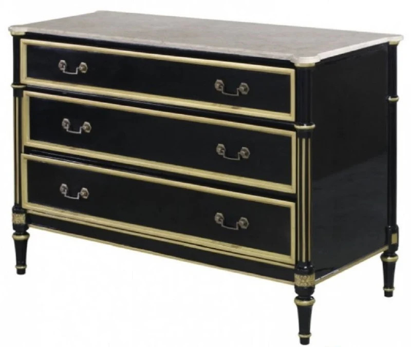 Casa Padrino Luxus Barock Kommode mit 3 Schubladen und Marmorplatte Schwarz / Gold / Weiß 111,3 x 52,6 x H. 81,3 cm - Luxus Möbel im Barockstil