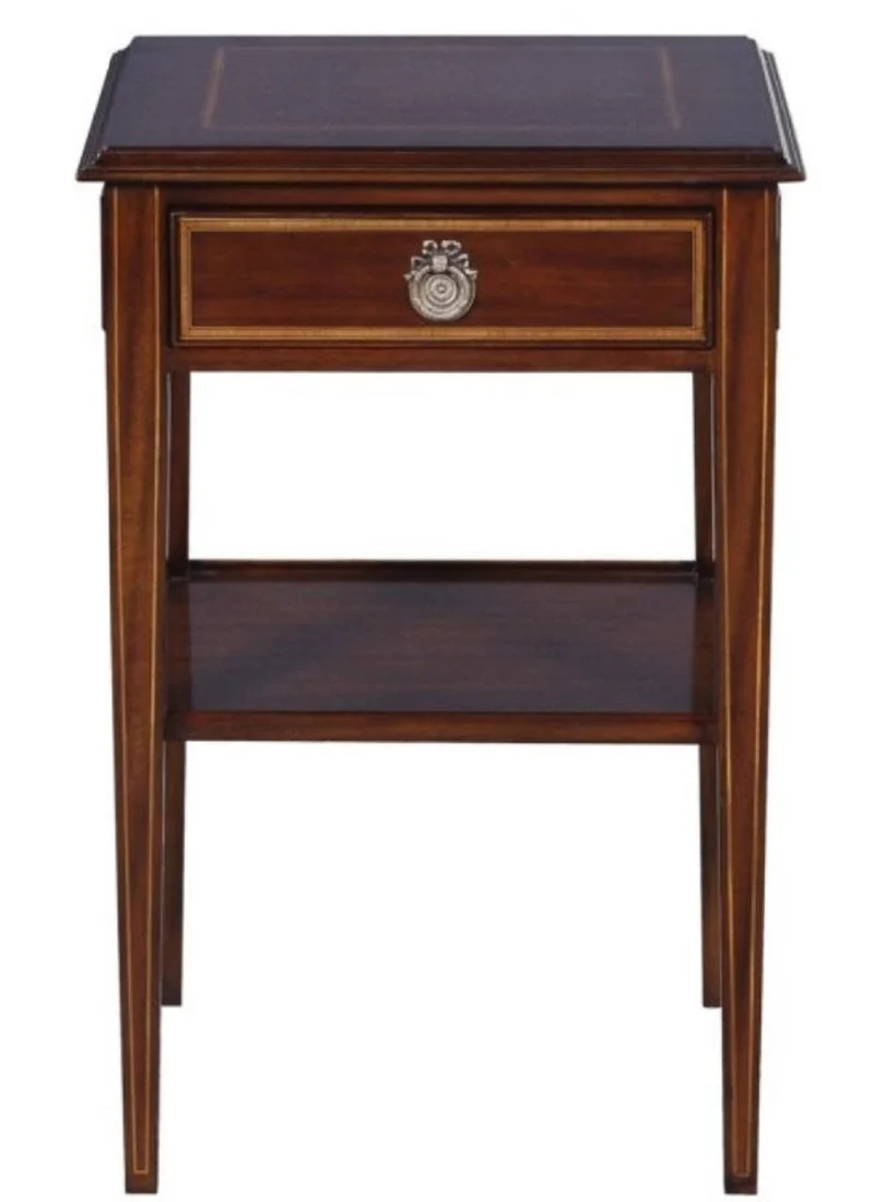 Casa Padrino Luxus Jugendstil Mahagoni Holz Wohnzimmer Beistelltisch mit Schublade Dunkelbraun / Gold 40 x 40 x H. 61 cm - Luxus Qualität