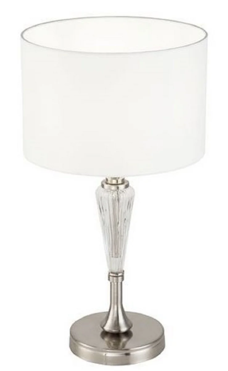 Casa Padrino Tischleuchte Silber / Weiß Ø 26,5 x H. 46 cm - Elegante Tischlampe im Neoklassischen Stil