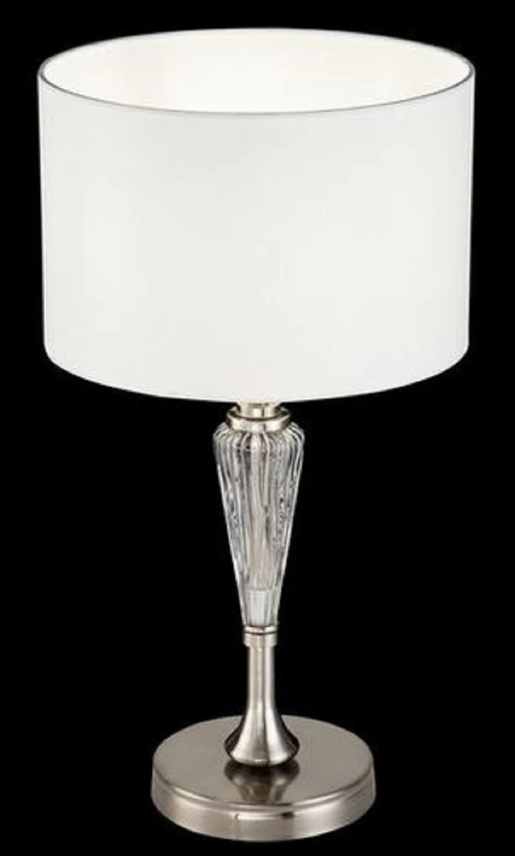 Casa Padrino Tischleuchte Silber / Weiß Ø 26,5 x H. 46 cm - Elegante Tischlampe im Neoklassischen Stil