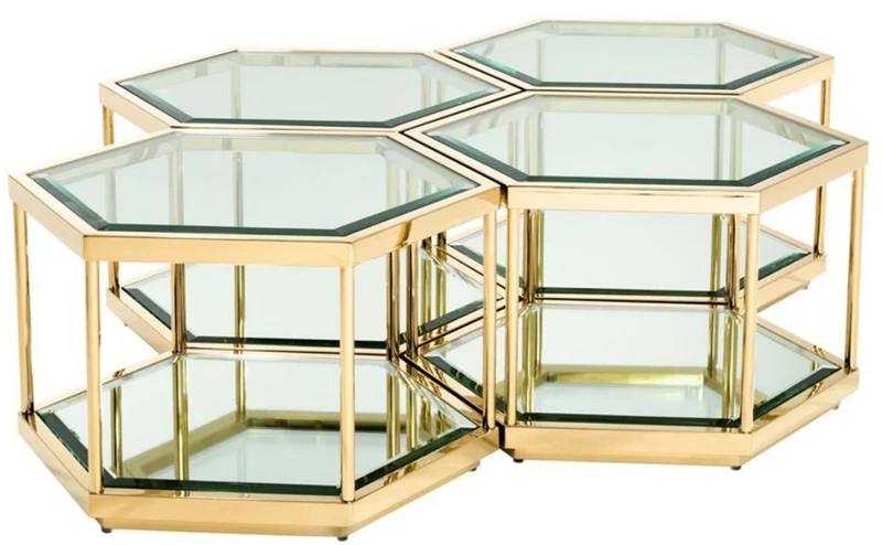 Casa Padrino Luxus Couchtisch / Wohnzimmertisch 4er Set Gold 60 x 52 x H. 36 cm - Wohnzimmermöbel
