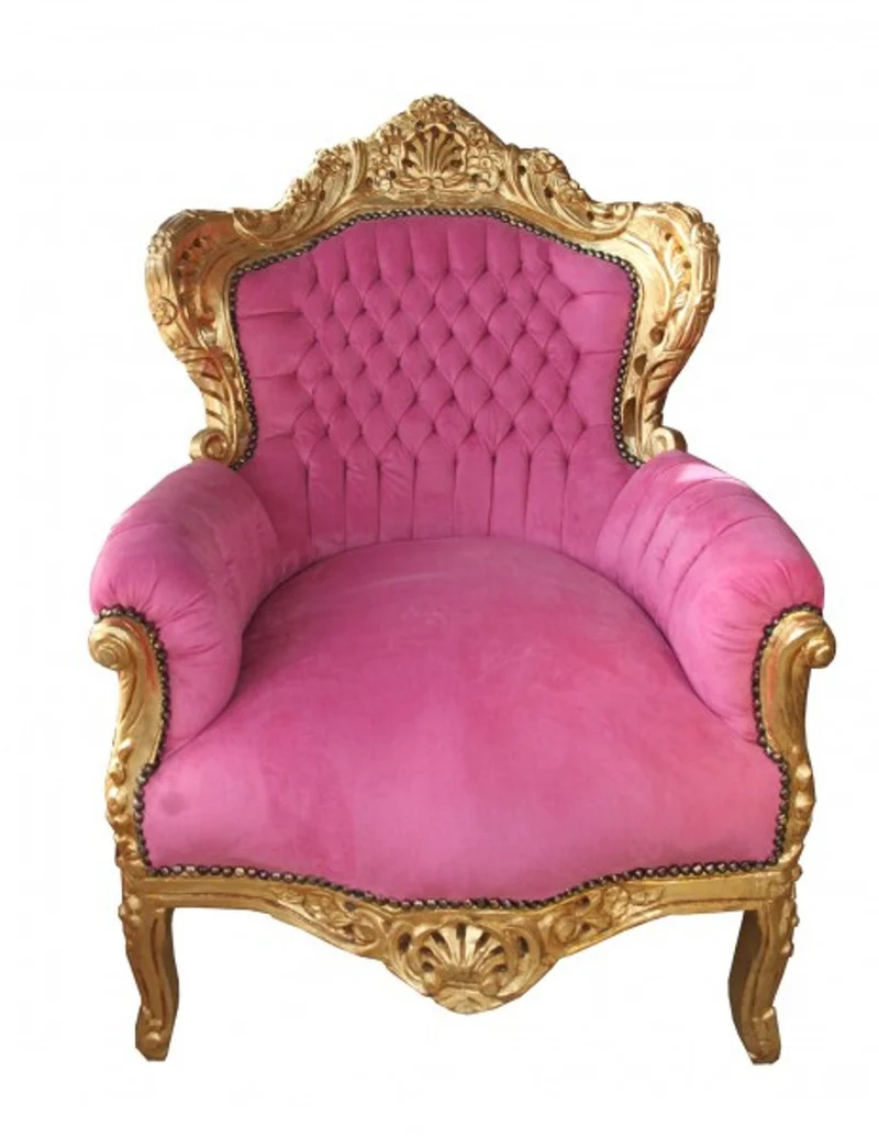Casa Padrino Barock Sessel King Pink / Gold, 120 x 85 x 85 cm, handgefertigter Antik Stil Sessel