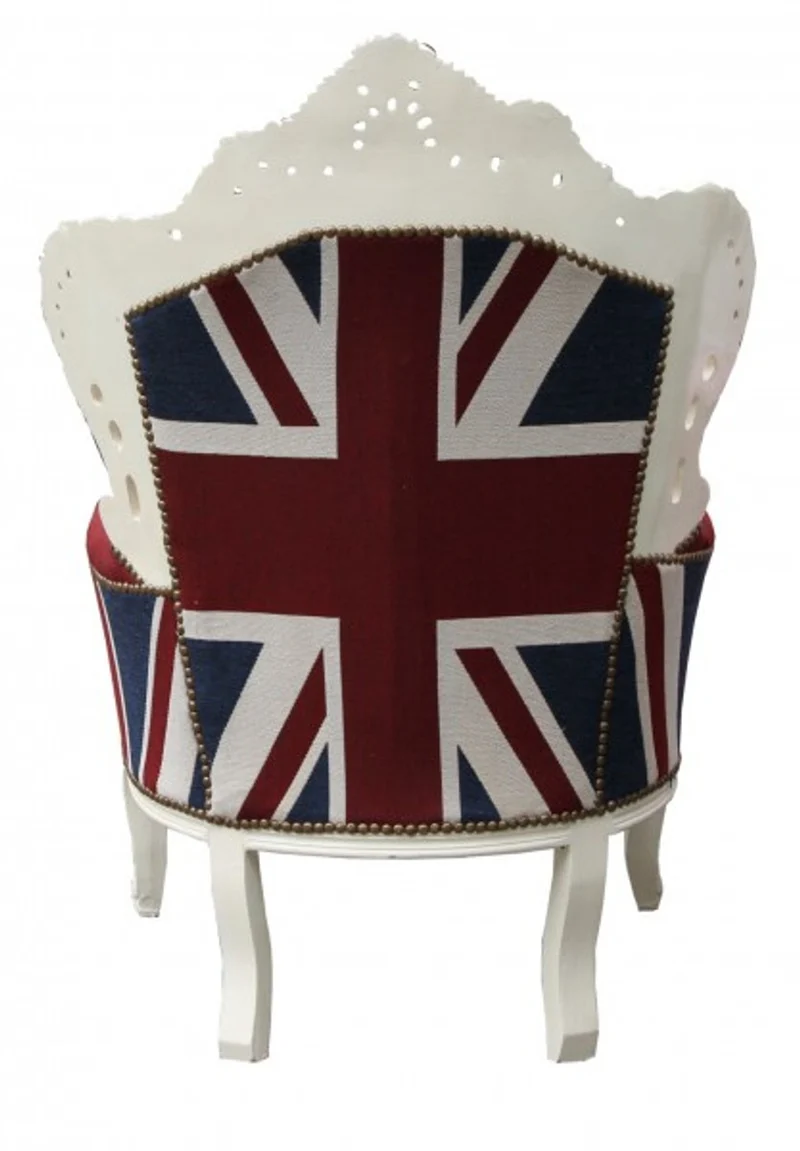 Casa Padrino Barock Sessel King Union Jack Creme 85 x 85 x H. 120 cm - Antik Stil England