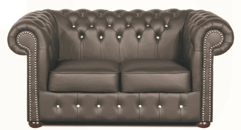 Casa Padrino Chesterfield Echtleder 2er Sofa in dunkelgrau mit Swarovski Kristallsteinen 160 x 90 x H. 78 cm - Luxus Kollektion