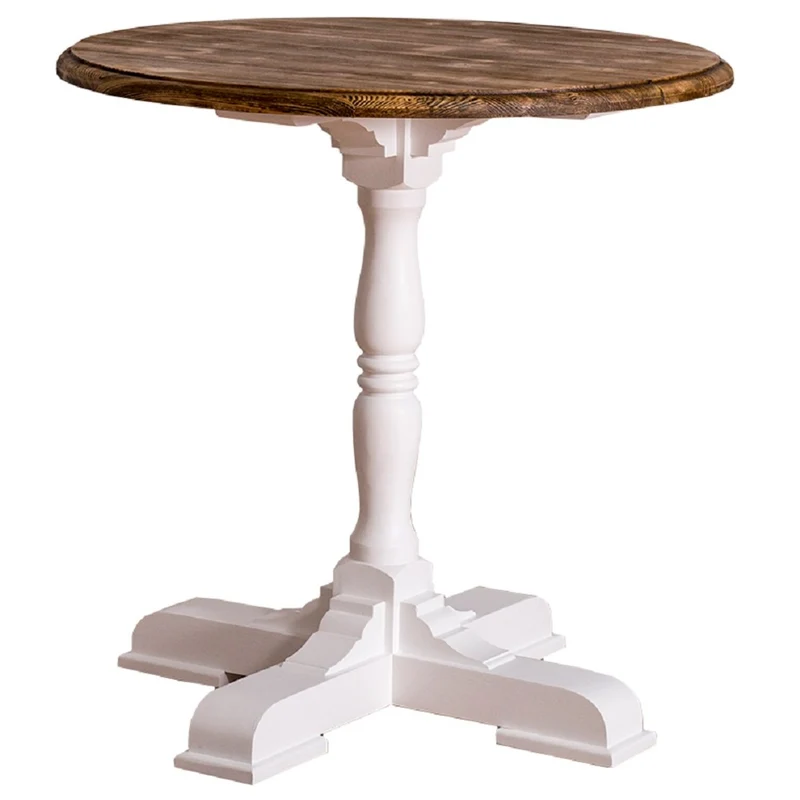 Casa Padrino Landhausstil Esstisch Weiß / Braun Ø 78 x H. 78 cm - Runder Küchentisch im Landhausstil