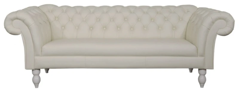 Casa Padrino Luxus Echtleder 3er Sofa Weiß 210 x 90 x H. 80 cm - Wohnzimmermöbel im Chesterfield Design