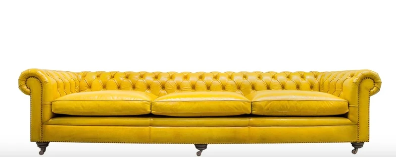 Casa Padrino Luxus Chesterfield 3er Sofa Gelb 320 x 110 x H. 71 cm - Luxus Leder Möbel