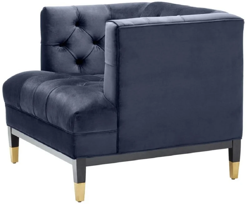Casa Padrino Luxus Wohnzimmer Sessel Mitternachtsblau / Schwarz / Messingfarben 93 x 85 x H. 79 cm - Chesterfield Möbel