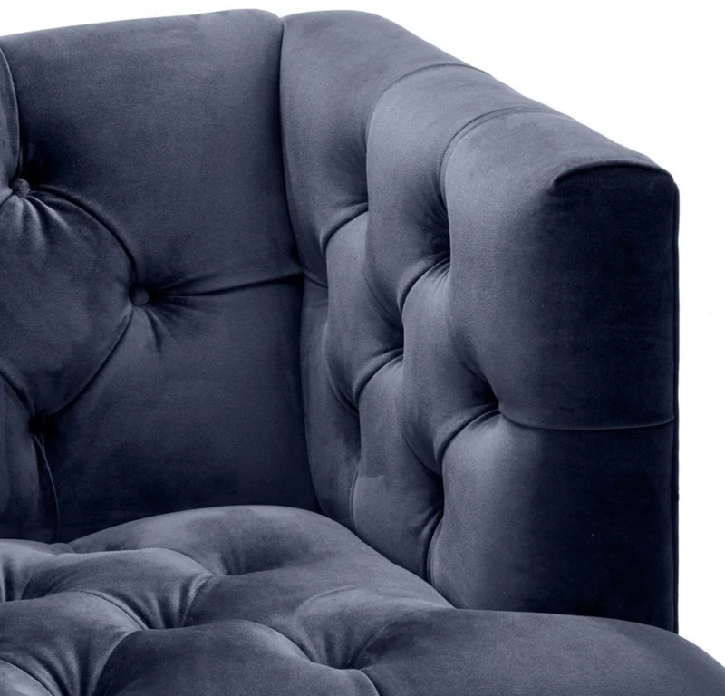 Casa Padrino Luxus Wohnzimmer Sessel Mitternachtsblau / Schwarz / Messingfarben 93 x 85 x H. 79 cm - Chesterfield Möbel