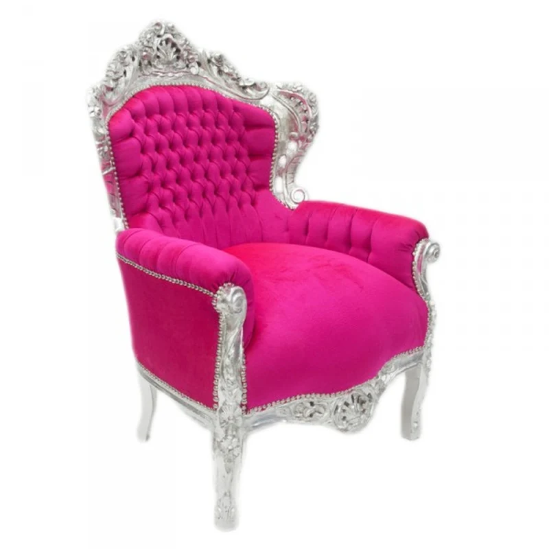 Casa Padrino Barock Sessel King Pink / Silber 85 x 85 x H. 120 cm - Antikstil Möbel