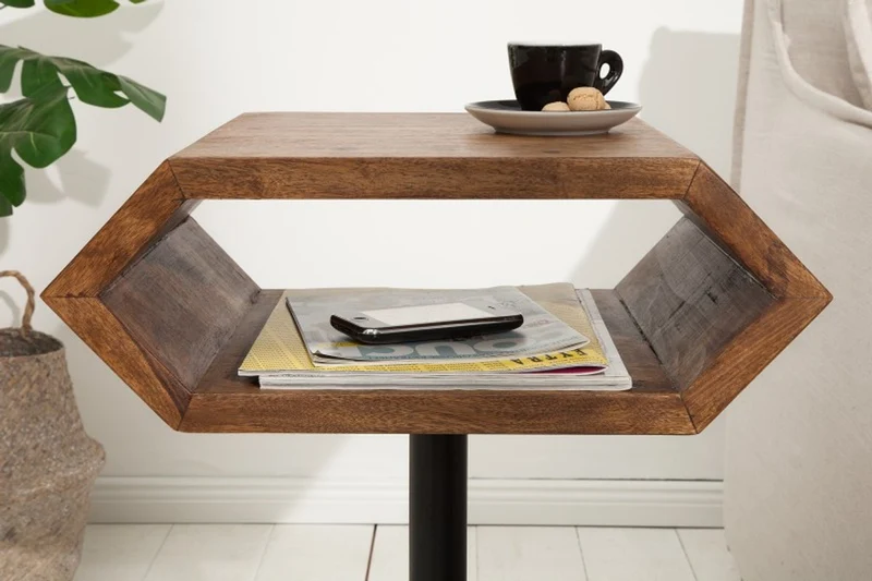 Casa Padrino Designer Beistelltisch Natur / Schwarz Sheesham 45cm x 35cm x H.65cm Massivholz