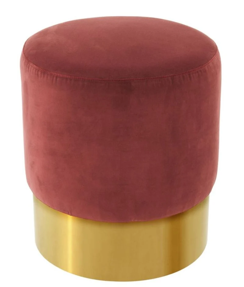 Casa Padrino Luxus Hocker Weinrot / Gold 40 x H. 45 cm - Hotel Möbel