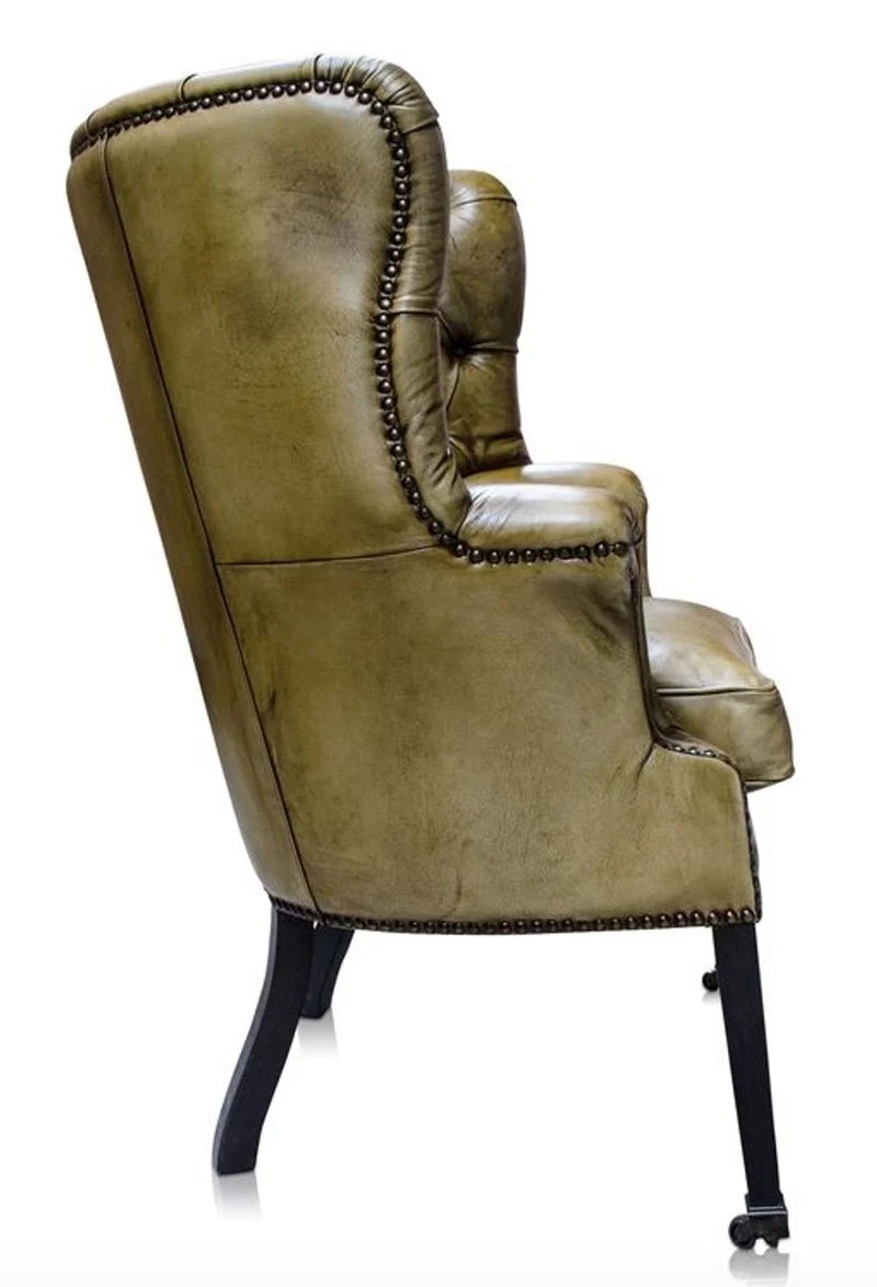 Casa Padrino Luxus Echtleder Sessel Gelb / Schwarz 84 x 85 x H. 112 cm - Luxus Hotel Möbel