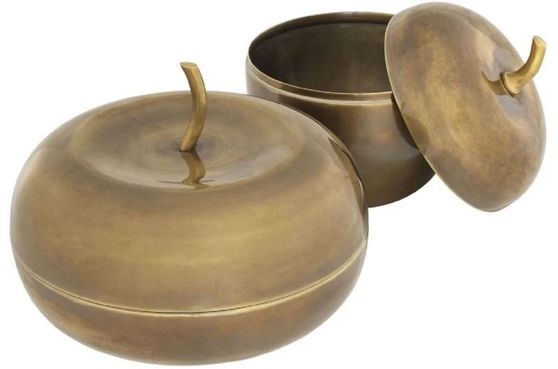 Casa Padrino Luxus Aufbewahrungsboxen Set mit Deckel in Apfelform Vintage Messing - Luxus Deko Accessoires