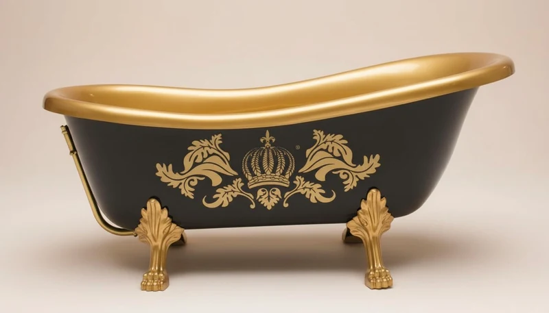 Pompöös by Casa Padrino Luxus Badewanne Deluxe freistehend von Harald Glööckler Schwarz / Gold / Schwarz 1560mm mit goldfarbenen Löwenfüssen