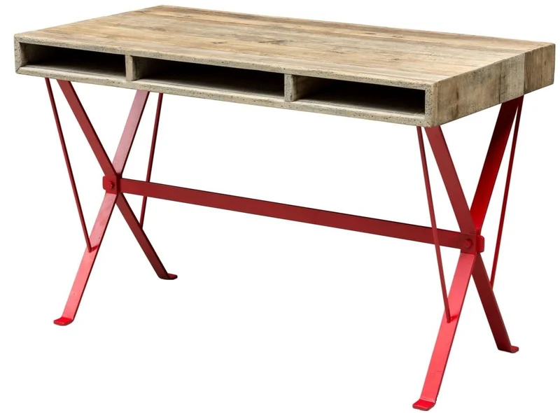 Casa Padrino Designer Schreibtisch mit rot pulverbeschichteten Beinen 120 x 60 x H. 77 cm - Designer Büromöbel