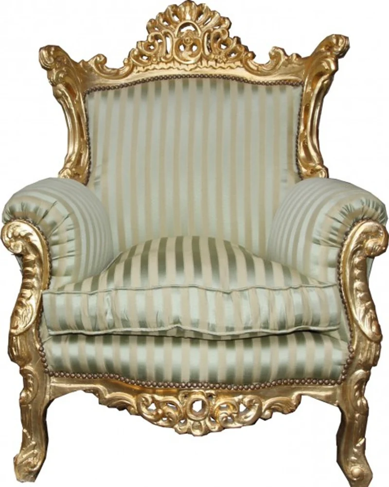 Casa Padrino Barock Sessel Al Capone Mod2 Jadegrün / Beige / Gold 85 x 65 x H. 127 cm