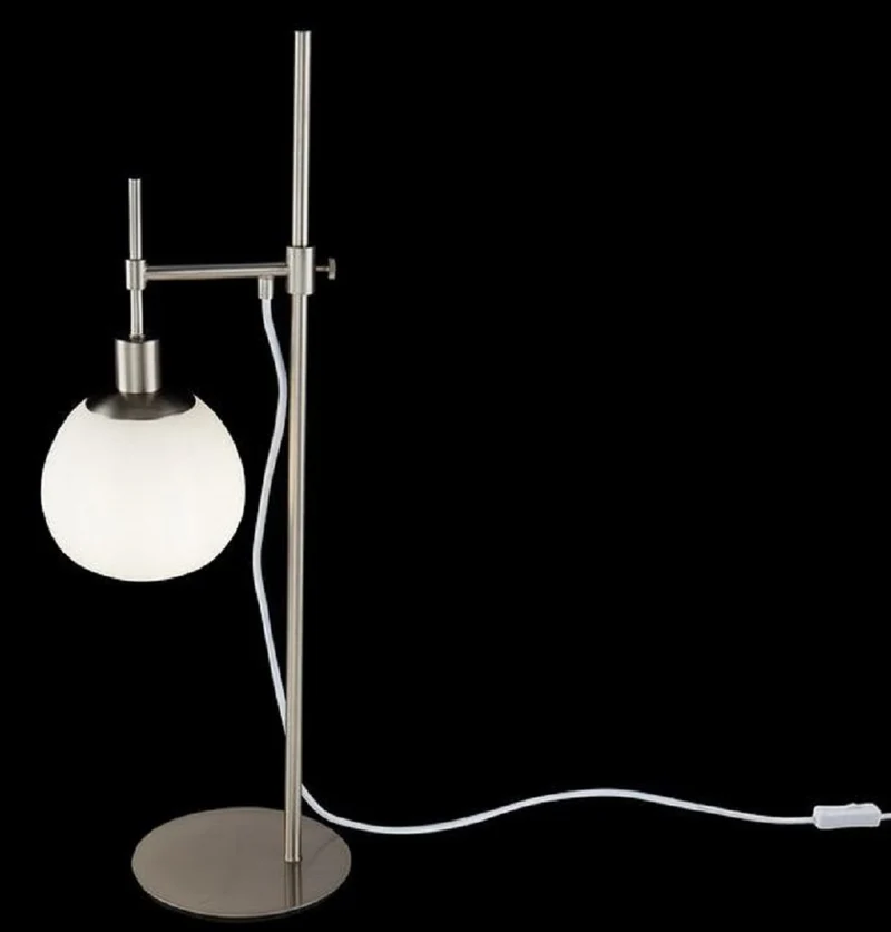 Casa Padrino Tischleuchte Silber / Weiß 17 x H. 65 cm - Höhenverstellbare Tischlampe mit rundem Mattglas Lampenschirm