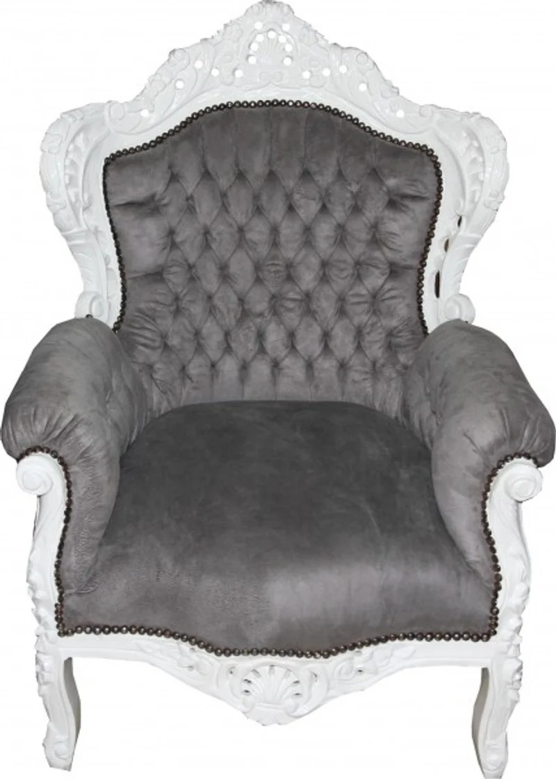 Casa Padrino Barock Sessel King Grau / Weiß 85 x 85 x H. 120 cm - Antikstil