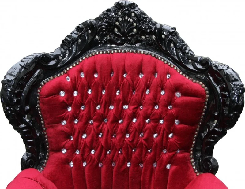 Casa Padrino Barock Sessel King Bordeaux / Schwarz mit Bling Bling Glitzersteinen - 120 x 85 x 85 cm