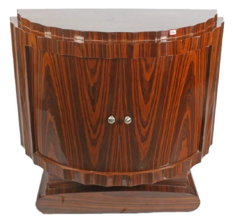 Casa Padrino Art Deco Nachttisch Braun 100 x 45 x H. 95 cm - Halbrunder Mahagoni Beistelltisch mit 2 Türen - Luxus Qualität