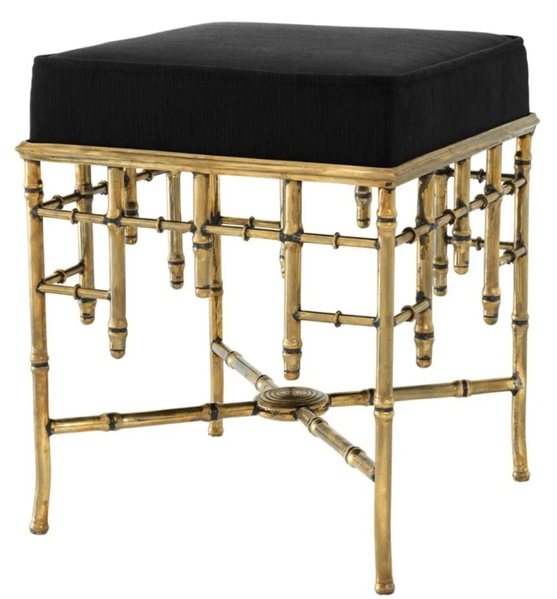 Casa Padrino Designer Hocker Vintage Messing / Schwarz 40 x 40 x H. 48,5 cm - Luxus Sitzhocker