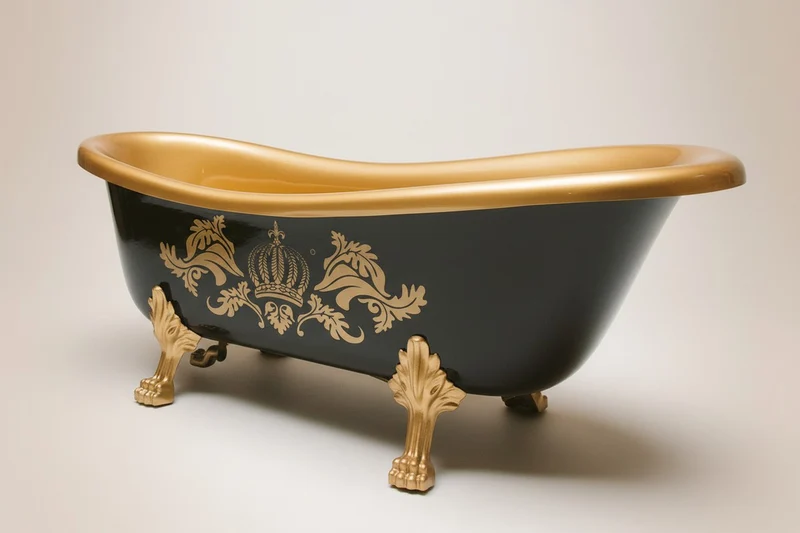 Pompöös by Casa Padrino Luxus Badewanne Deluxe freistehend von Harald Glööckler Schwarz / Gold / Gold 1695mm mit goldfarbenen Löwenfüssen