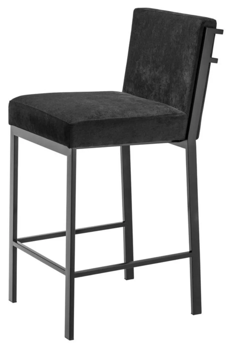 Casa Padrino Luxus Barstuhl Schwarz / Bronze 43 x 54 x H. 91 cm - Designer Edelstahl Barhocker mit Samtstoff - Barmöbel