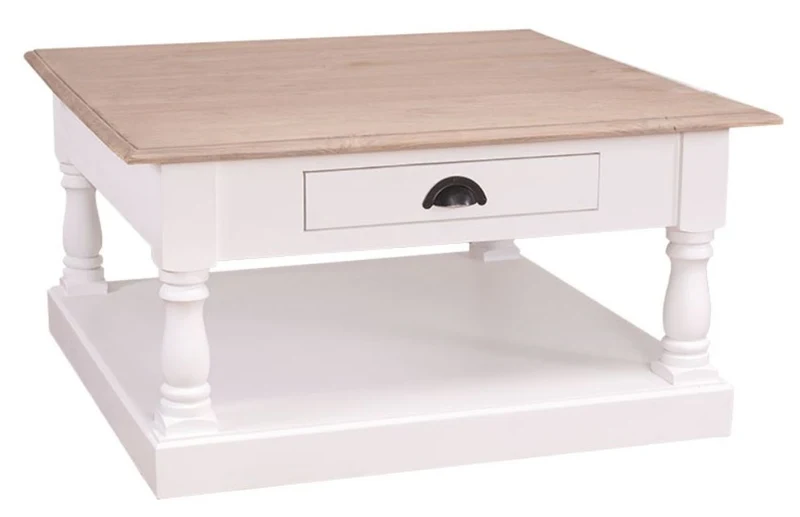Casa Padrino Landhausstil Couchtisch mit Schublade 90 x 90 x H. 47 cm - Landhausstil Möbel
