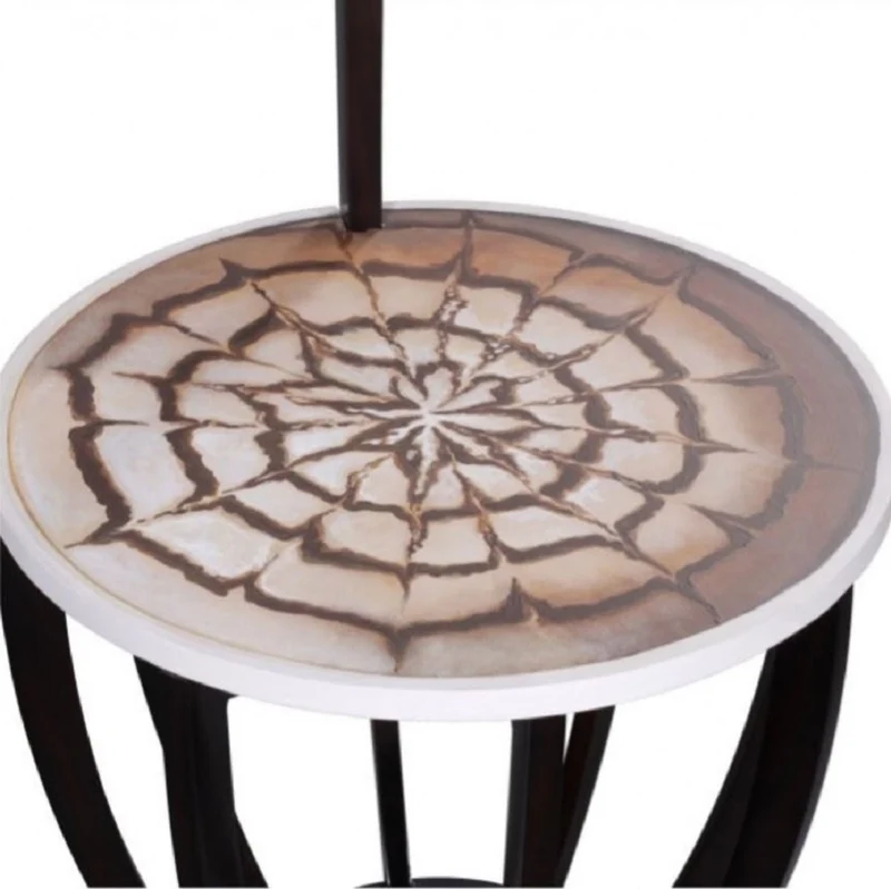 Casa Padrino Luxus Beistelltisch Dunkelbraun / Weiß / Braun Ø 50 x H. 88 cm - Kleiner Getränke Tisch mit Tragegriff