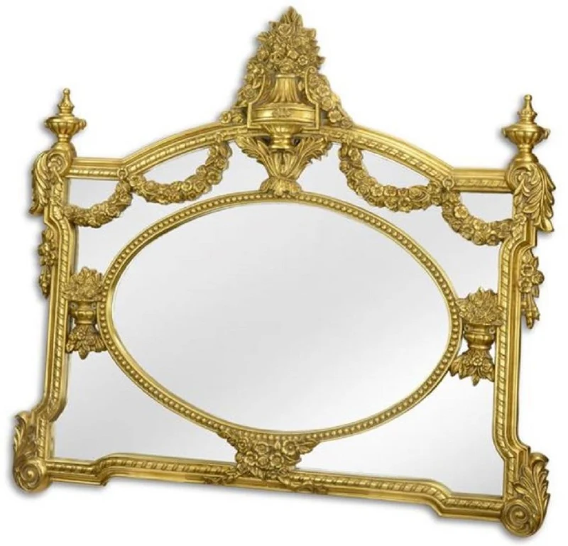 Casa Padrino Barock Spiegel Gold 131 x H. 116,5 cm - Garderoben Spiegel - Wohnzimmer Spiegel - Prunkvoller Wandspiegel im Barockstil