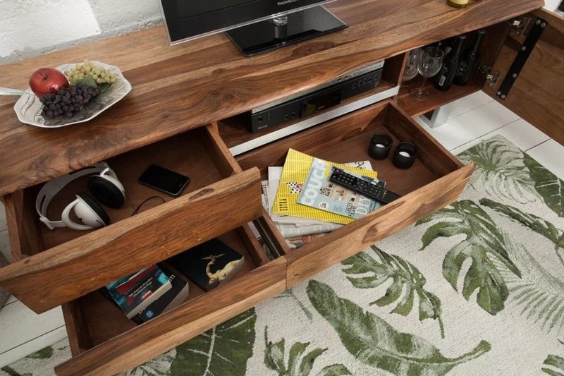 Casa Padrino Designer Fernsehschrank Natur B.160cm x H.50cm x T.45cm - Sideboard - Kommode - Handgefertigt Massivholz!