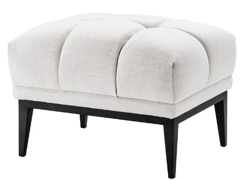 Casa Padrino Luxus Fußhocker Weiß / Schwarz 65 x 53 x H. 44 cm - Rechteckiger Hocker mit Edelstahl Beinen - Wohnzimmer Möbel