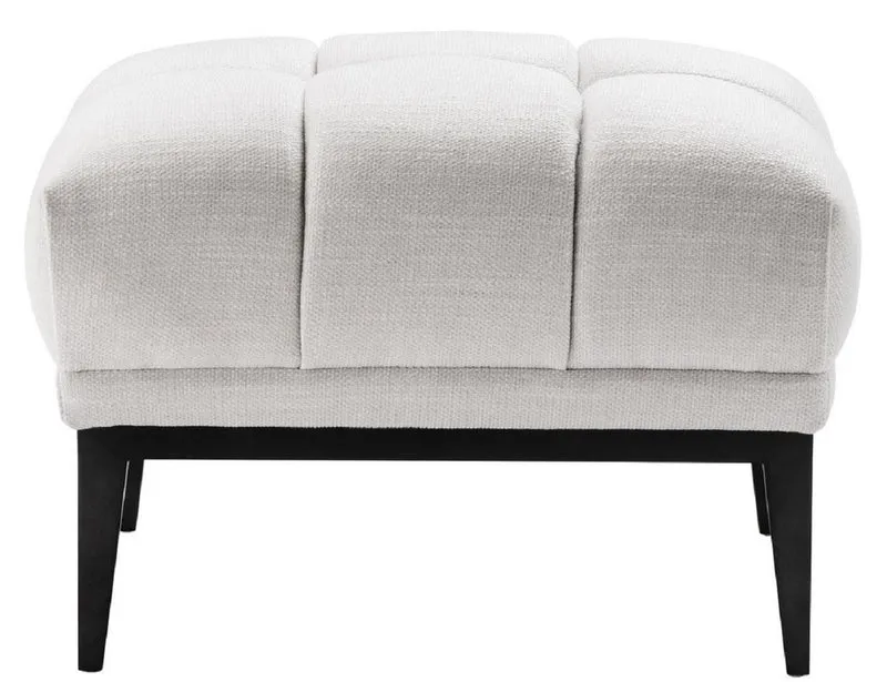 Casa Padrino Luxus Fußhocker Weiß / Schwarz 65 x 53 x H. 44 cm - Rechteckiger Hocker mit Edelstahl Beinen - Wohnzimmer Möbel