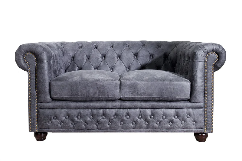Chesterfield 2er Sofa Antikgrau aus dem Hause Casa Padrino - Wohnzimmer Möbel - Couch