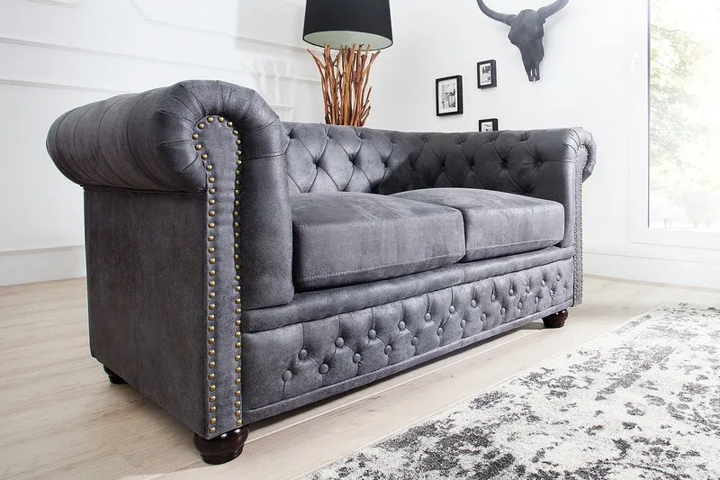 Chesterfield 2er Sofa Antikgrau aus dem Hause Casa Padrino - Wohnzimmer Möbel - Couch