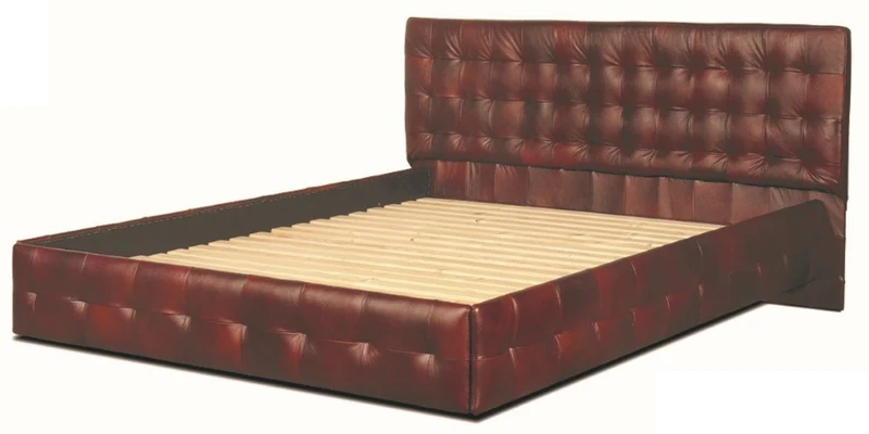 Casa Padrino Luxus Echtleder Bett Weinrot - Chesterfield Möbel