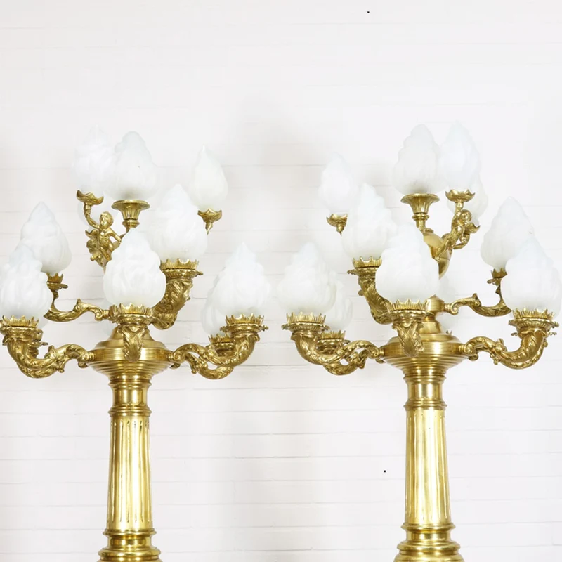 Casa Padrino Barock Stand Kronleuchter Set mit Marmor Säulen Creme / Gold 80 x 200 cm