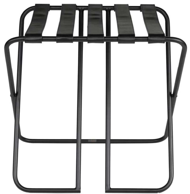 Casa Padrino Luxus Gepäckablage Schwarz 55 x 44 x H. 50 cm - Zusammenklappbarer Kofferständer mit pulverbeschichtetem Stahl und Kunstleder - Hotel Accessoires