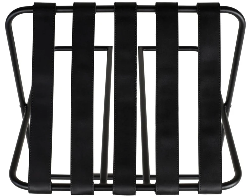 Casa Padrino Luxus Gepäckablage Schwarz 55 x 44 x H. 50 cm - Zusammenklappbarer Kofferständer mit pulverbeschichtetem Stahl und Kunstleder - Hotel Accessoires