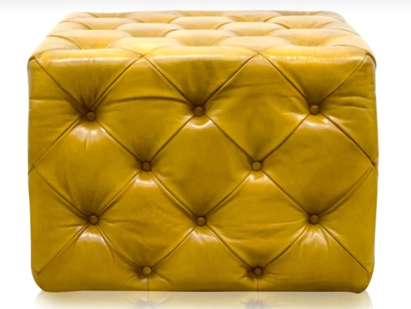 Casa Padrino Luxus Echtleder Fußhocker Vintage Gelb 64 x 64 x H. 46 cm - Chesterfield Möbel