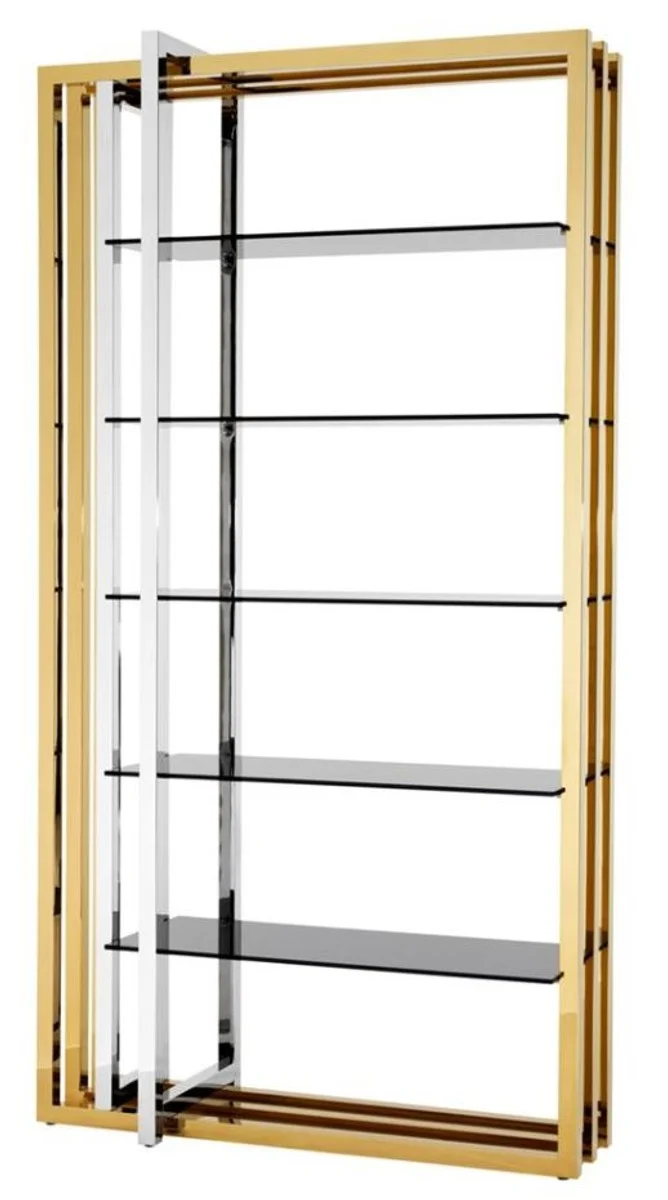 Casa Padrino Designer Edelstahl Regalschrank mit Rauchglas 120 x 46 x H. 230 cm - Luxus Hotel Möbel